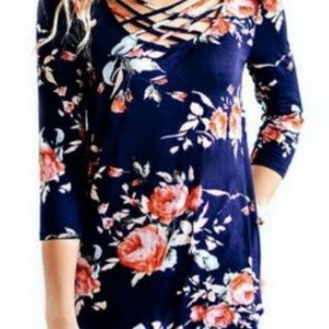 Sale! Navy blue floral long sleeve top